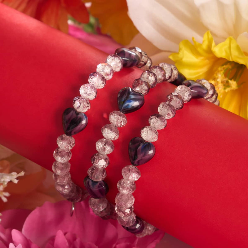 Pflaume | 925 Sterling Silber | Armband mit leuchtenden Farbverlaufsherzen