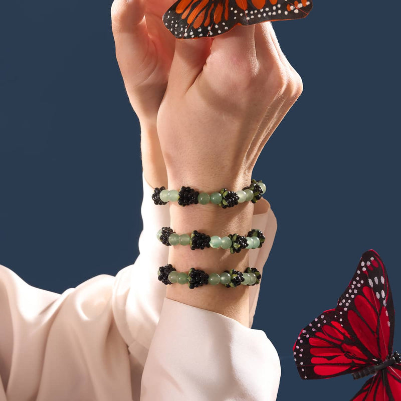 Schwarzer x grüner Aventurin | 925er Sterlingsilber | Beerenarmband