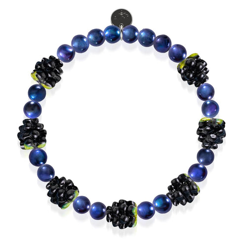 Blaue x Mitternachtsblaue Perle | 925er Sterlingsilber | Beerenarmband