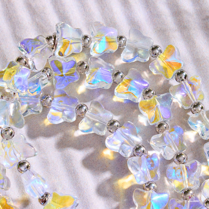 Morgentau | Silber | Regenbogenweißes Schmetterlingsarmband