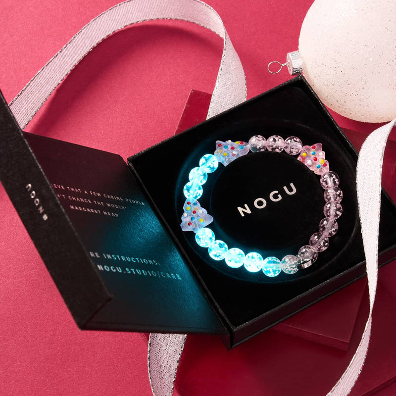 Rosa Evergreen | Silber | Glühwürmchen-Glasarmband