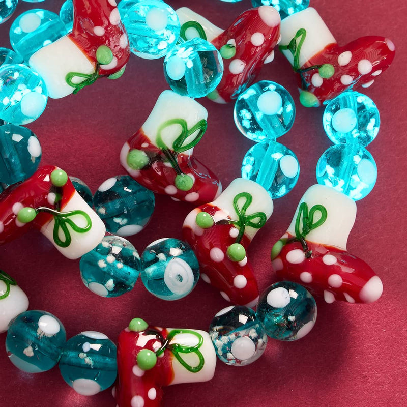 Blaugrüne Strümpfe | Silber | Firefly Glas Polka Dot Armband