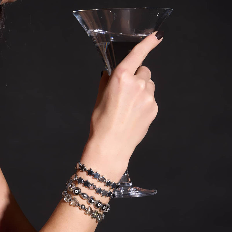 Schwarz | 925er Sterlingsilber | Armband mit bösem Blick und Kristall