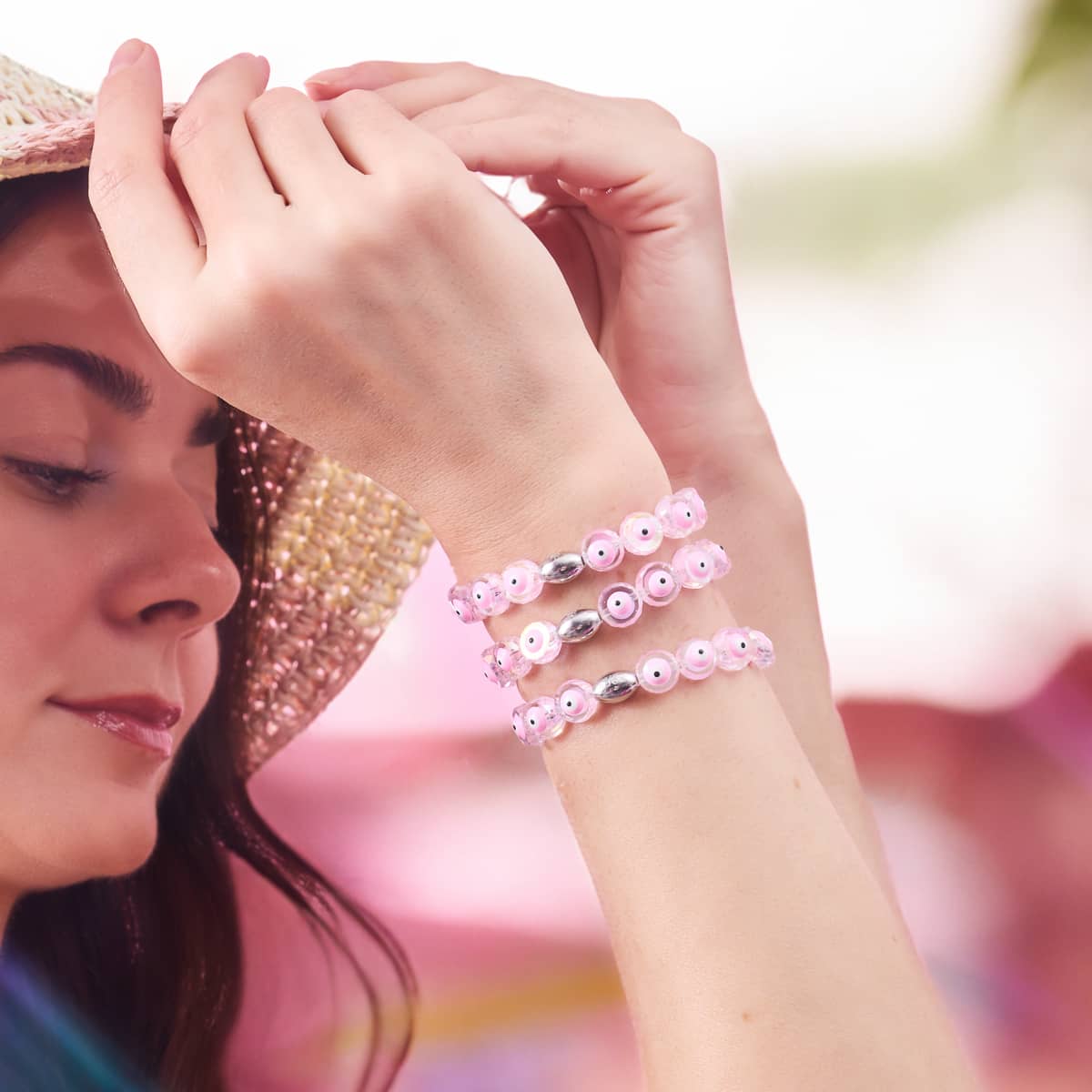 Rosa | 925er Sterlingsilber | Armband mit bösem Blick und Kristall