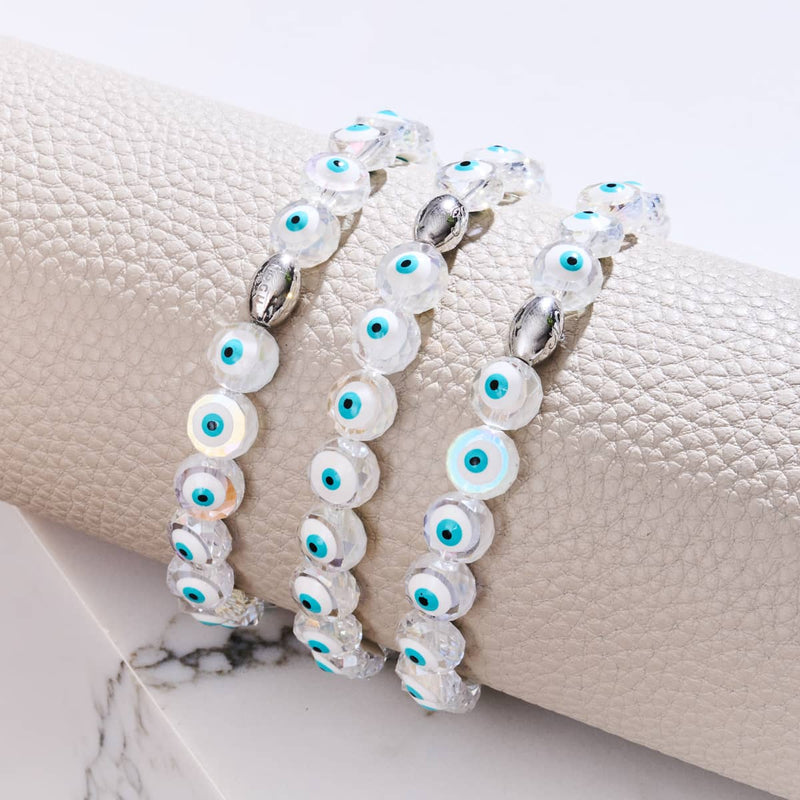 Weiß | 925 Sterling Silber | Kristall Böser Blick Armband