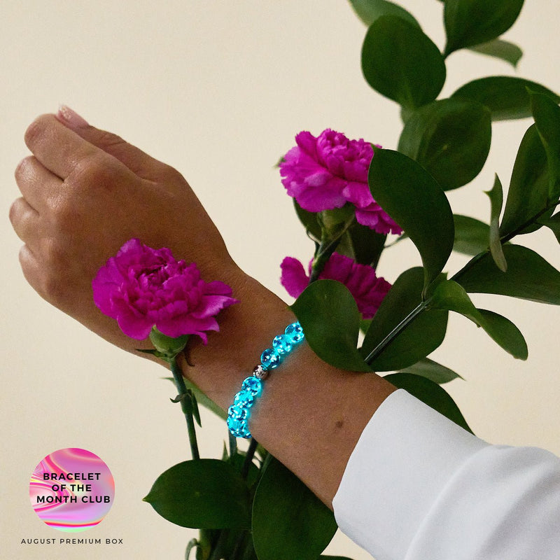 Aquamarin | 925er Sterlingsilber | Glühwürmchen-Glasarmband