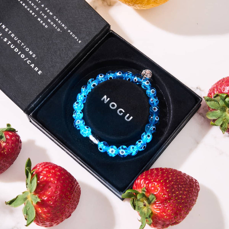 Azul | 925 Sterling Silber | Glühwürmchen-Glas-Armband mit bösem Blick