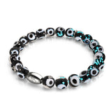 Schwarz | 925 Sterling Silber | Glühwürmchen-Glas-Armband mit bösem Blick