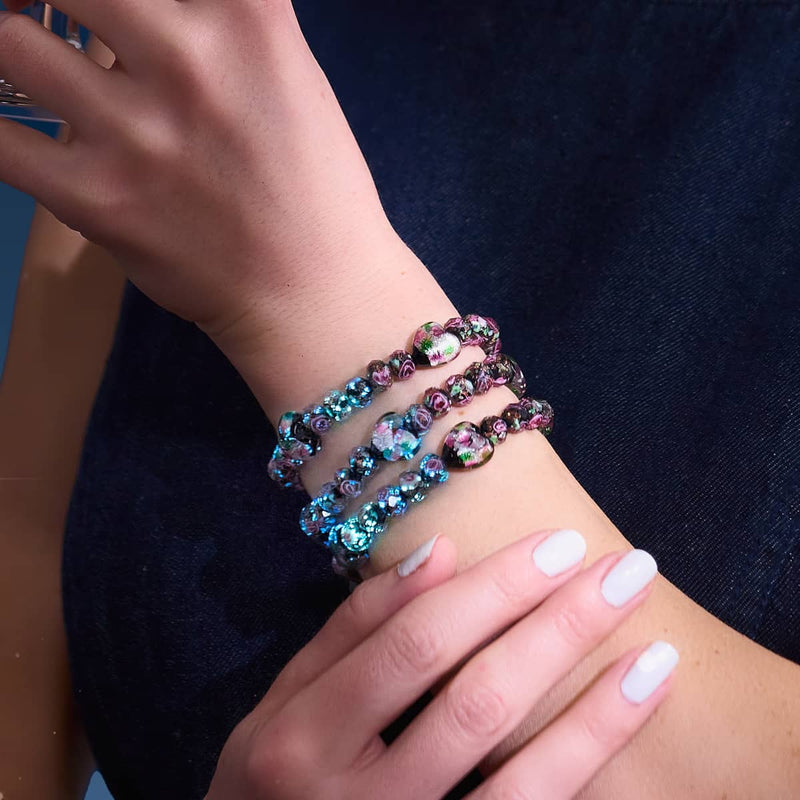 Schwarzer Blumenstrauß | 925 Sterling Silber | Firefly Glas Diamant Herzen Armband