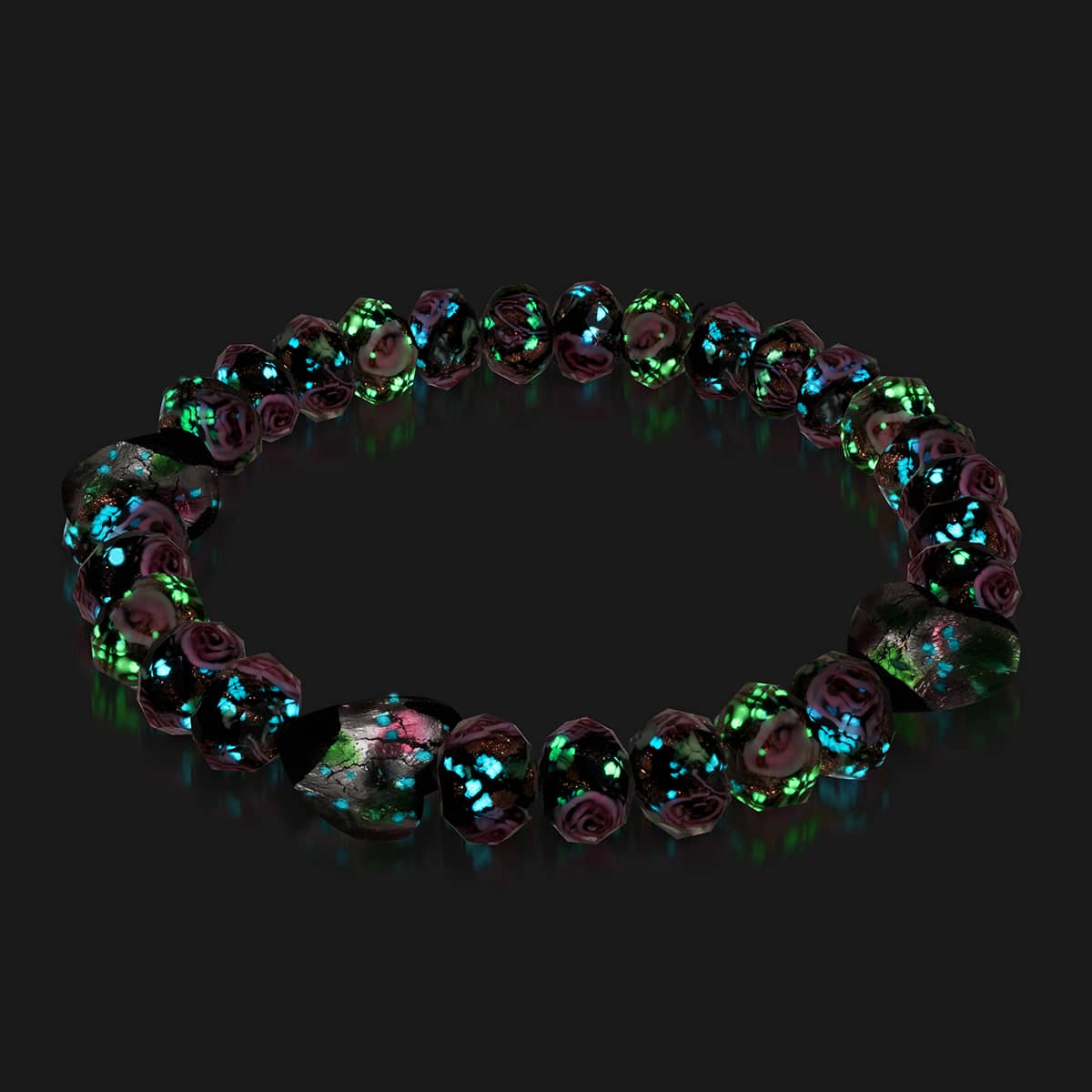 Schwarzer Blumenstrauß | 925 Sterling Silber | Firefly Glas Diamant Herzen Armband