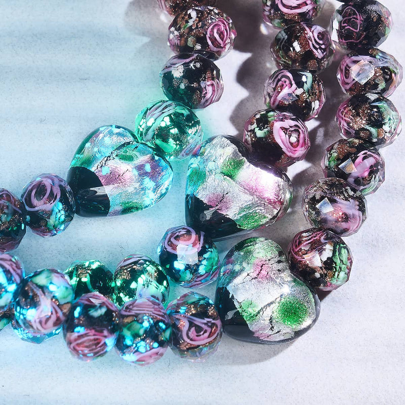 Schwarzer Blumenstrauß | 925 Sterling Silber | Firefly Glas Diamant Herzen Armband