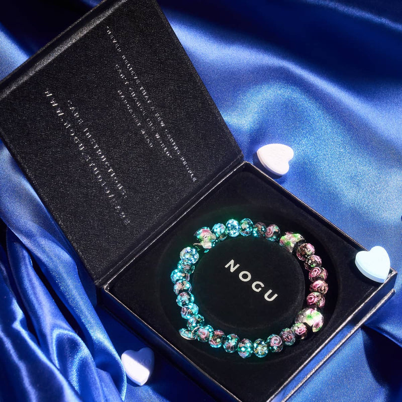 Schwarzer Blumenstrauß | 925 Sterling Silber | Firefly Glas Diamant Herzen Armband