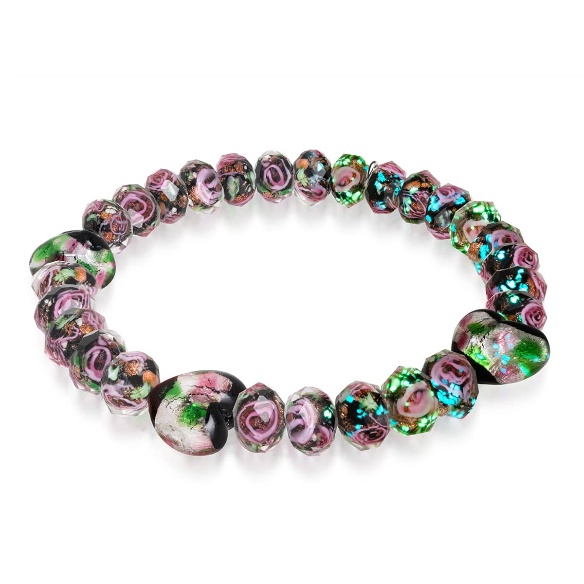 Schwarzer Blumenstrauß | 925 Sterling Silber | Firefly Glas Diamant Herzen Armband