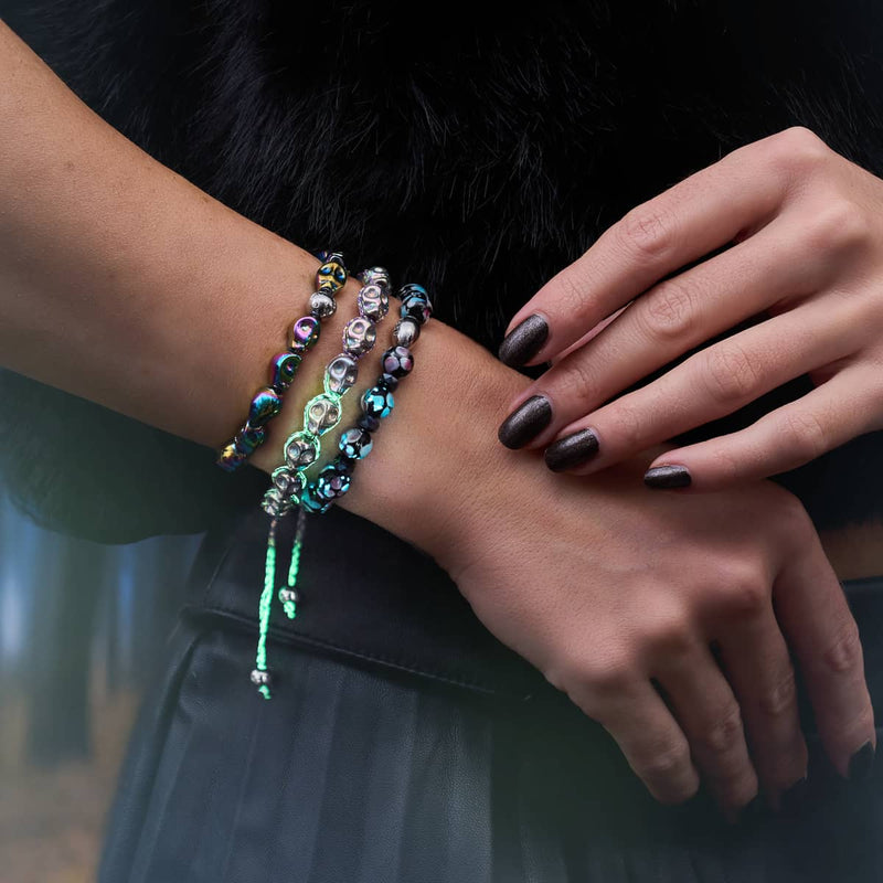 Schwarze Orchidee | 925er Sterlingsilber | Glühwürmchen-Glasblütenarmband