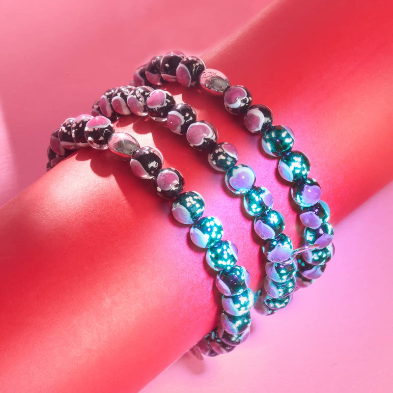 Schwarz x Pink | 925 Sterling Silber | Firefly Glas Liebesarmband