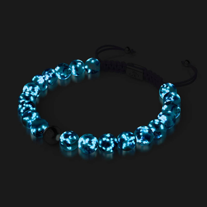 Blaue Iris | Silber | Glühwürmchen-Glas-Makramee-Armband
