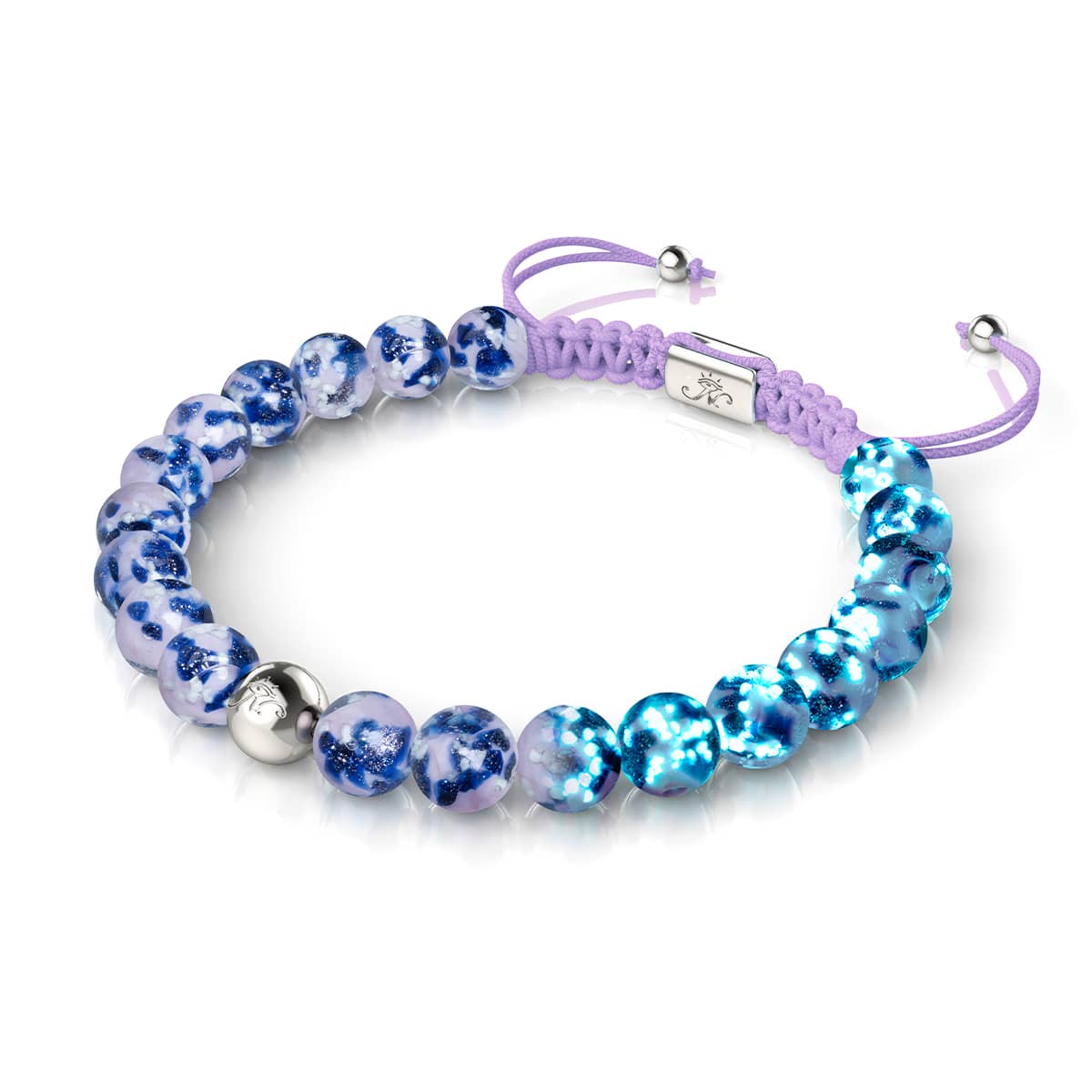 Blaue Iris | Silber | Glühwürmchen-Glas-Makramee-Armband