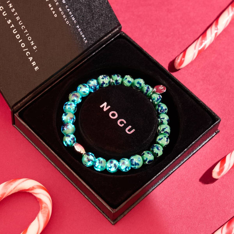 Blaue Minze | 925 Sterling Silber | Glühwürmchen-Glasarmband