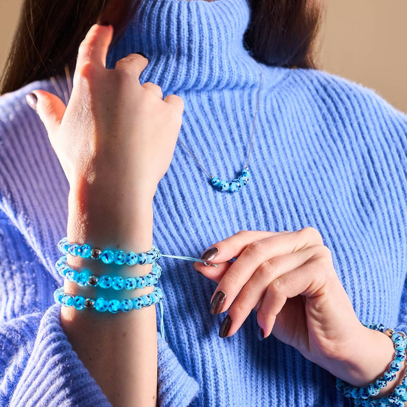 Blaue Gischt | Silber | Glühwürmchen-Glas-Makramee-Armband