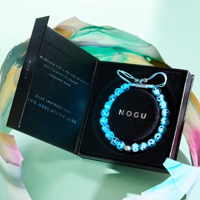 Blaue Gischt | Silber | Glühwürmchen-Glas-Makramee-Armband