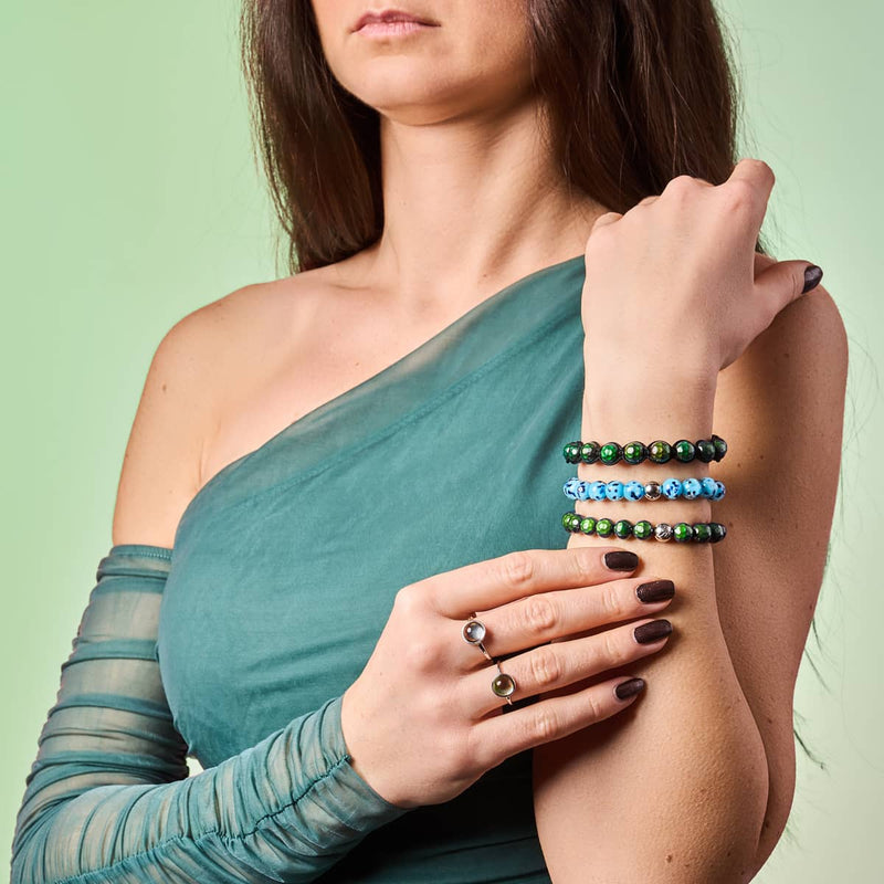 Blaue Gischt | Silber | Glühwürmchen-Glas-Makramee-Armband