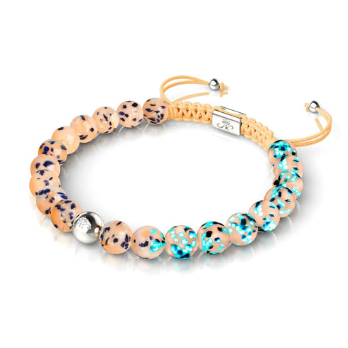 Blaubeer-Cobbler | Silber | Glühwürmchen-Glas-Makramee-Armband