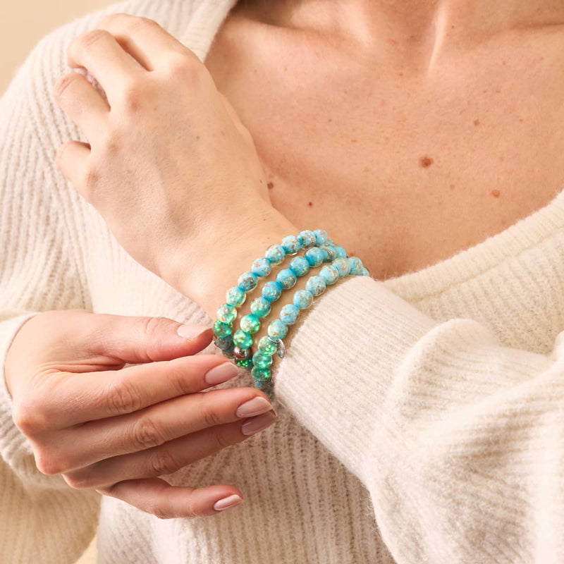 Himmelblau | 925er Sterlingsilber | Glühwürmchen-Glasarmband