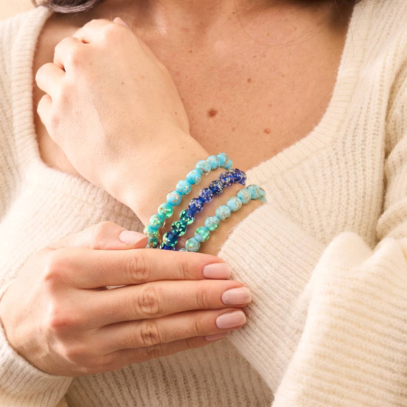 Himmelblau | 925er Sterlingsilber | Glühwürmchen-Glasarmband