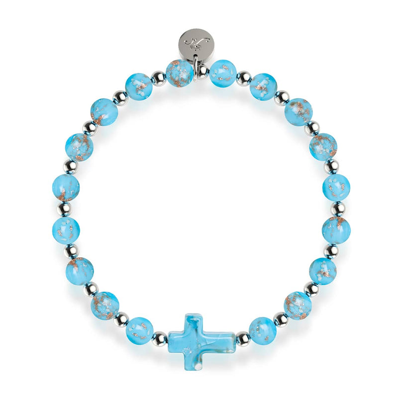Himmelblau | Silber | Glühwürmchen-Glas-Kreuz-Armband