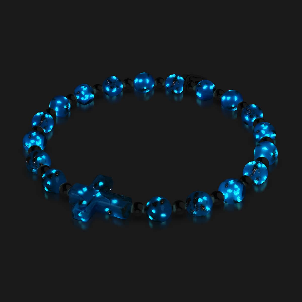 Himmelblau | Silber | Glühwürmchen-Glas-Kreuz-Armband