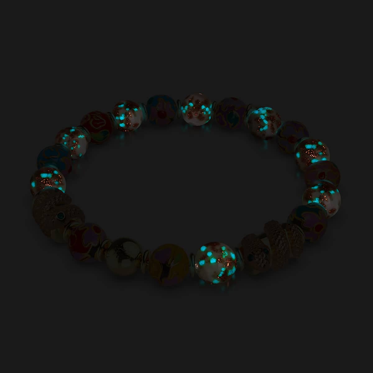 Wolkendrache | Emaille-Lotus | Weißes Glühwürmchen-Glasschlangenarmband