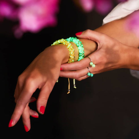 Glühwürmchenwiese | Sukkulente x Kiwi | Doppeltes Glühwürmchen-Glasarmband