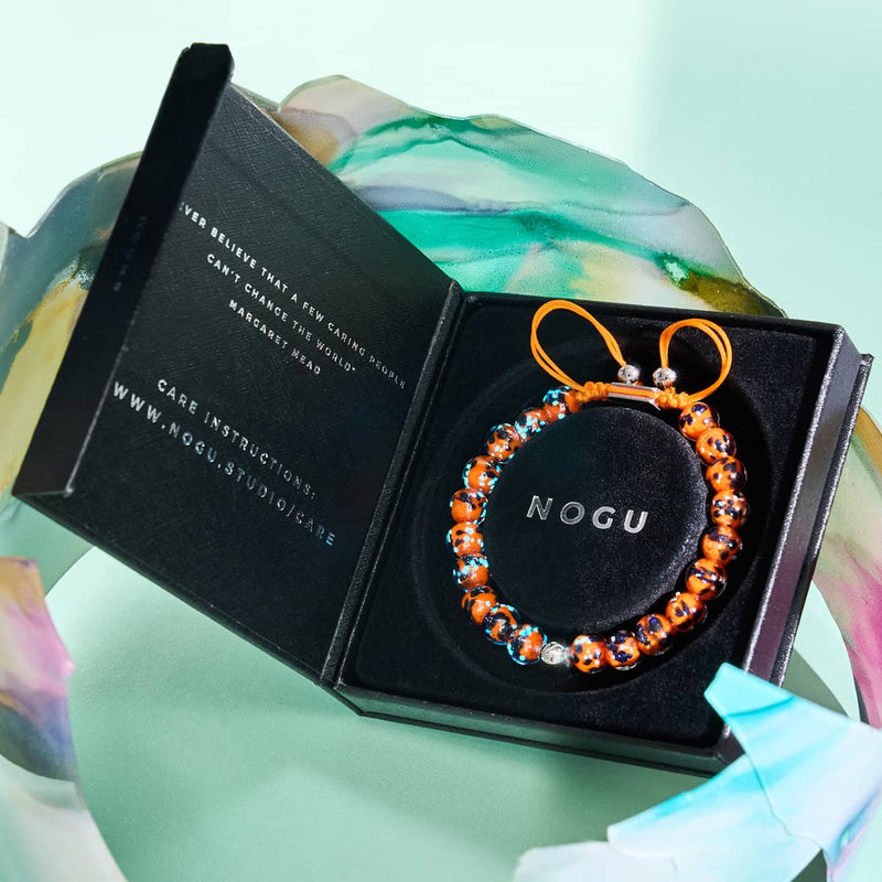 Glühende Glut | Silber | Glühwürmchen-Glas-Makramee-Armband