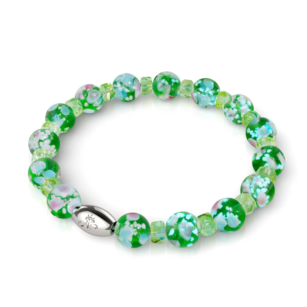 Grüne Orchidee | 925er Sterlingsilber | Glühwürmchen-Glasblütenarmband