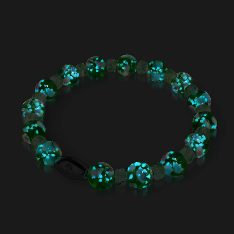 Grüne Orchidee | 925er Sterlingsilber | Glühwürmchen-Glasblütenarmband