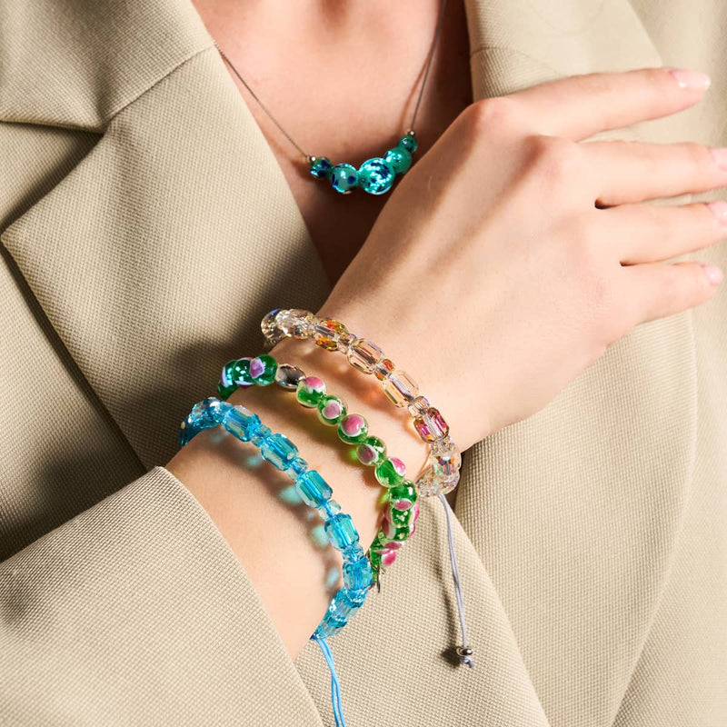 Grün x Pink | 925 Sterling Silber | Firefly Glas Liebesarmband