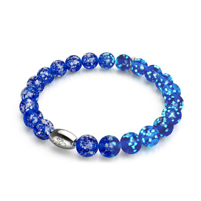 Lapis Lazuli Firefly Glass Bracelet with glowing blue beads and .925 sterling silver clasp by NOGU