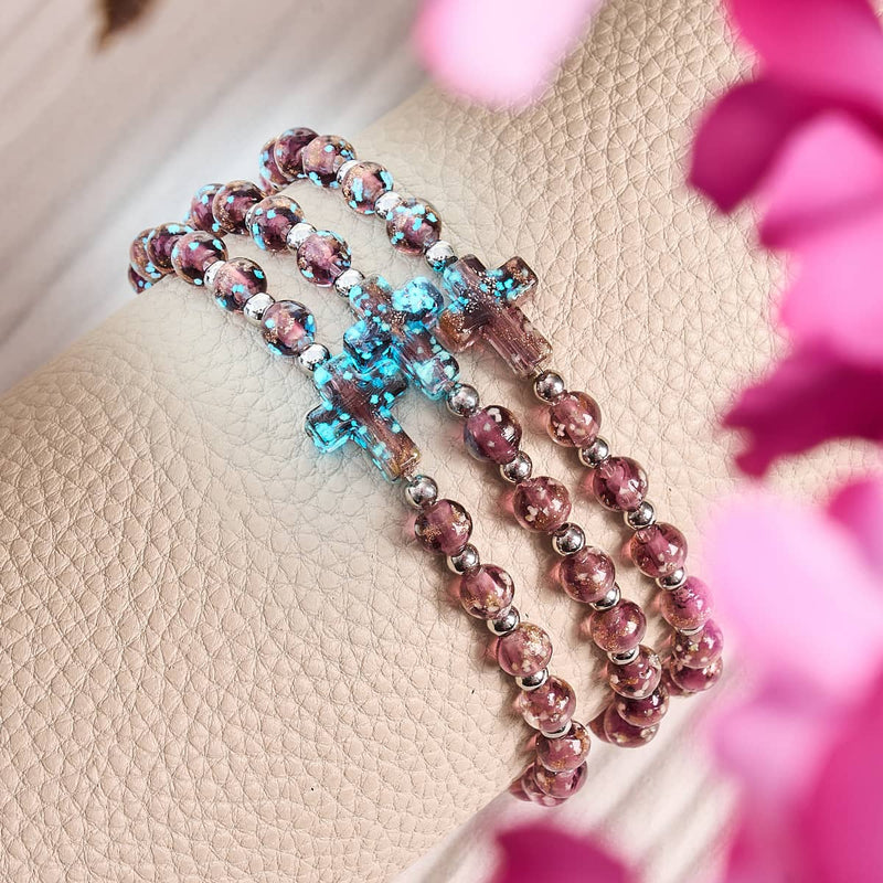 Merlot | Silber | Glühwürmchen-Glaskreuz-Armband