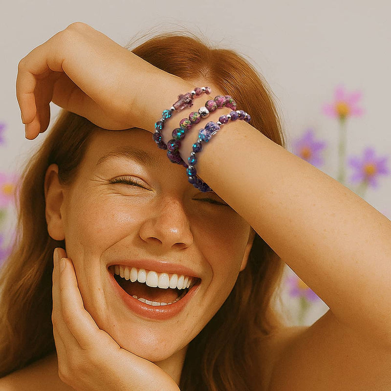 Merlot | Silber | Glühwürmchen-Glaskreuz-Armband