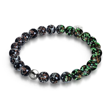 Obsidian | 925er Sterlingsilber | Glühwürmchen-Glasarmband