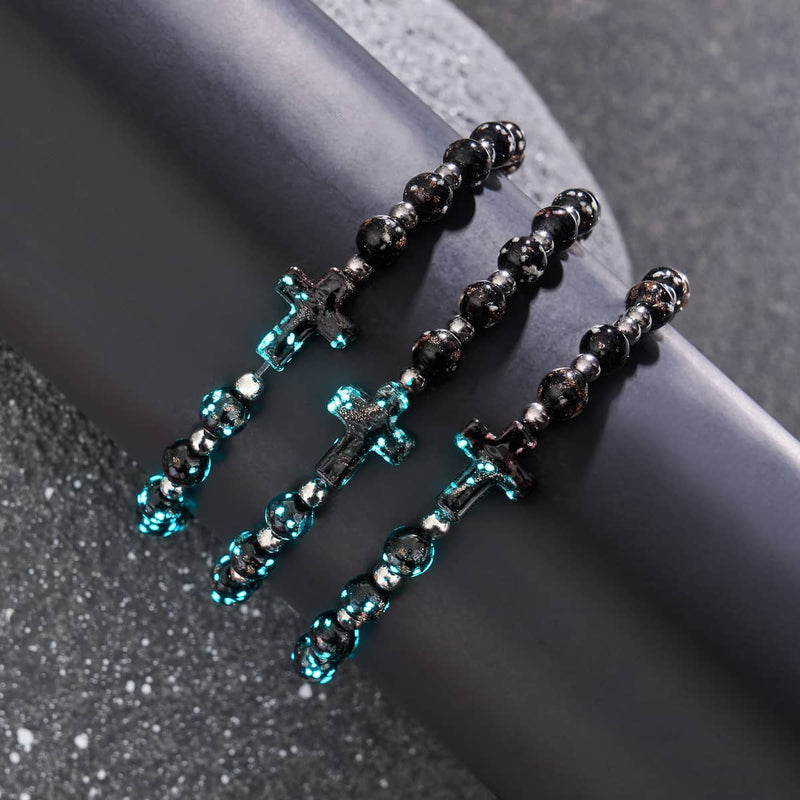 Obsidian | Silber | Glühwürmchen-Glas-Kreuz-Armband