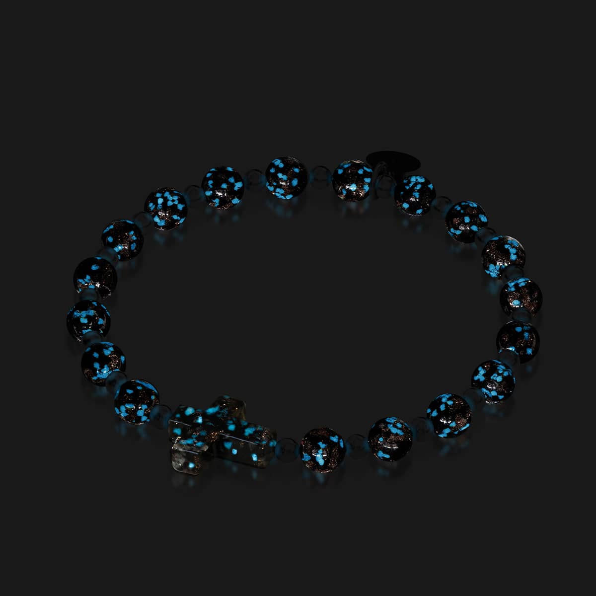 Obsidian | Silber | Glühwürmchen-Glas-Kreuz-Armband