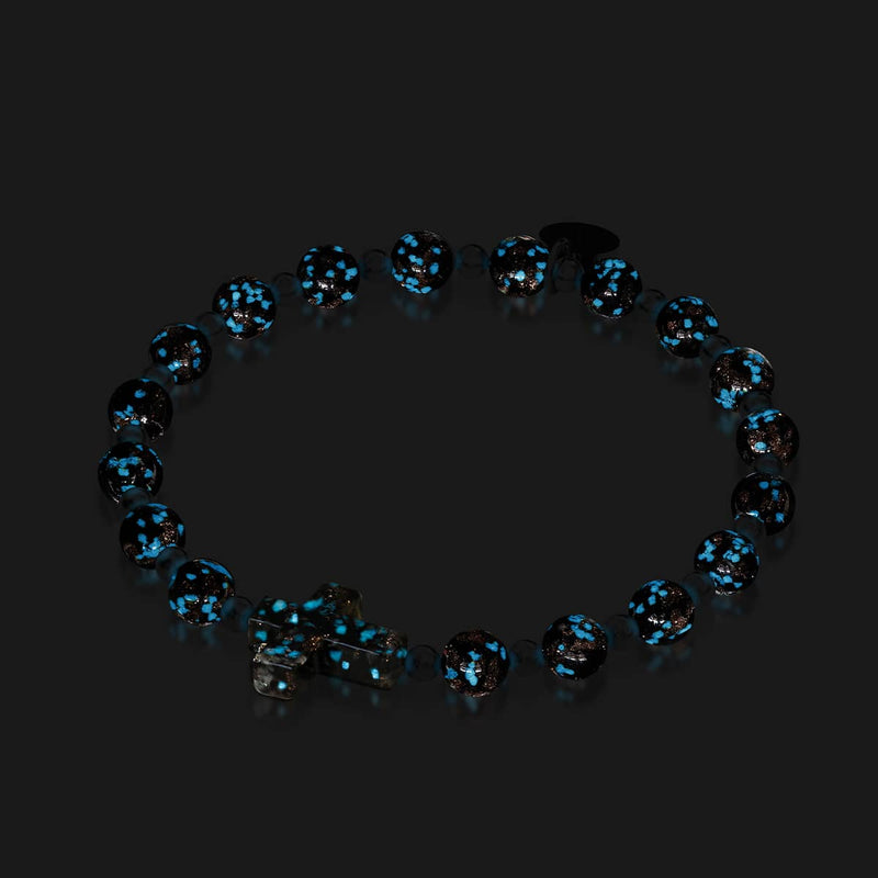 Obsidian | Silber | Glühwürmchen-Glas-Kreuz-Armband