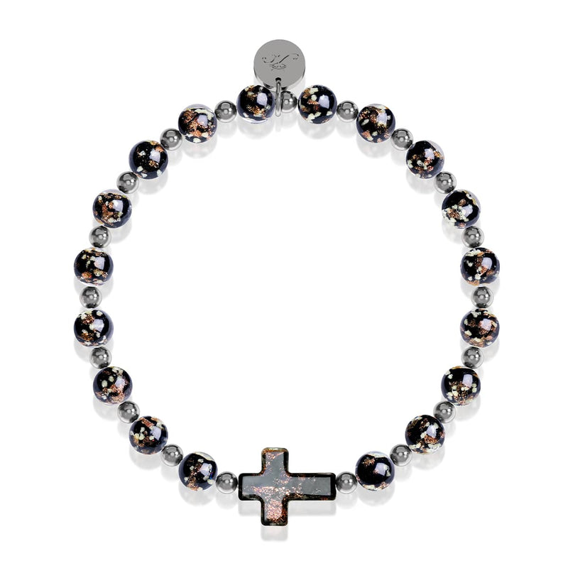 Obsidian | Silber | Glühwürmchen-Glas-Kreuz-Armband