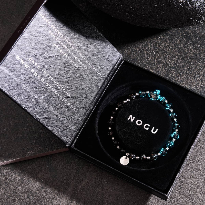 Obsidian | Silber | Glühwürmchen-Glas-Kreuz-Armband