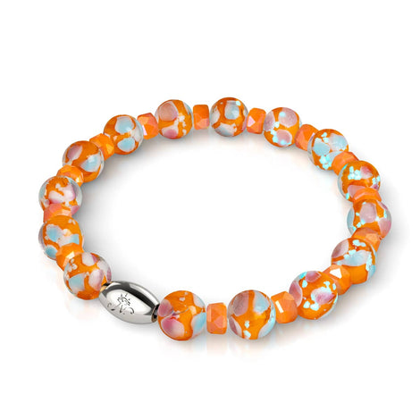Orange Orchidee | 925 Sterling Silber | Glühwürmchen-Glasblütenarmband