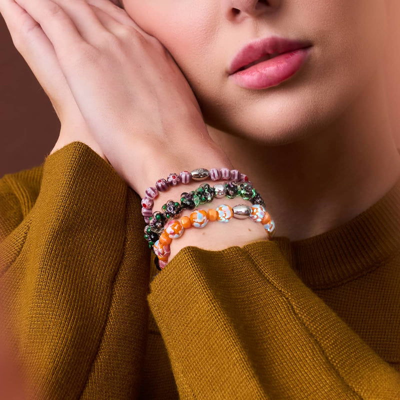 Orange Orchidee | 925 Sterling Silber | Glühwürmchen-Glasblütenarmband