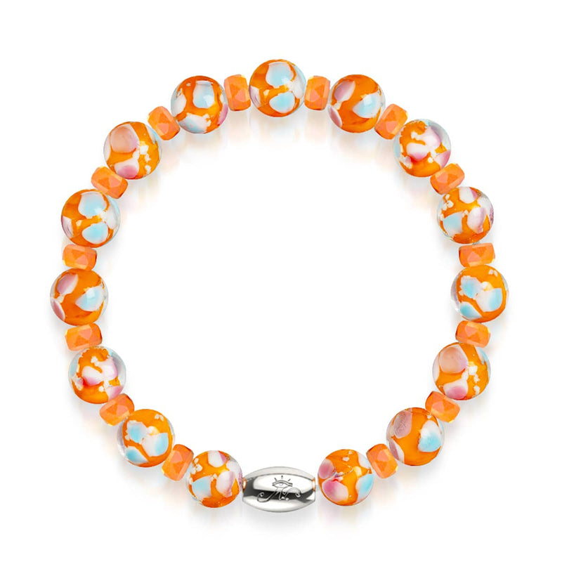 Orange Orchidee | 925 Sterling Silber | Glühwürmchen-Glasblütenarmband