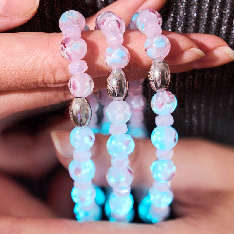 Rosa Orchidee | 925 Sterling Silber | Glühwürmchen-Glasblütenarmband