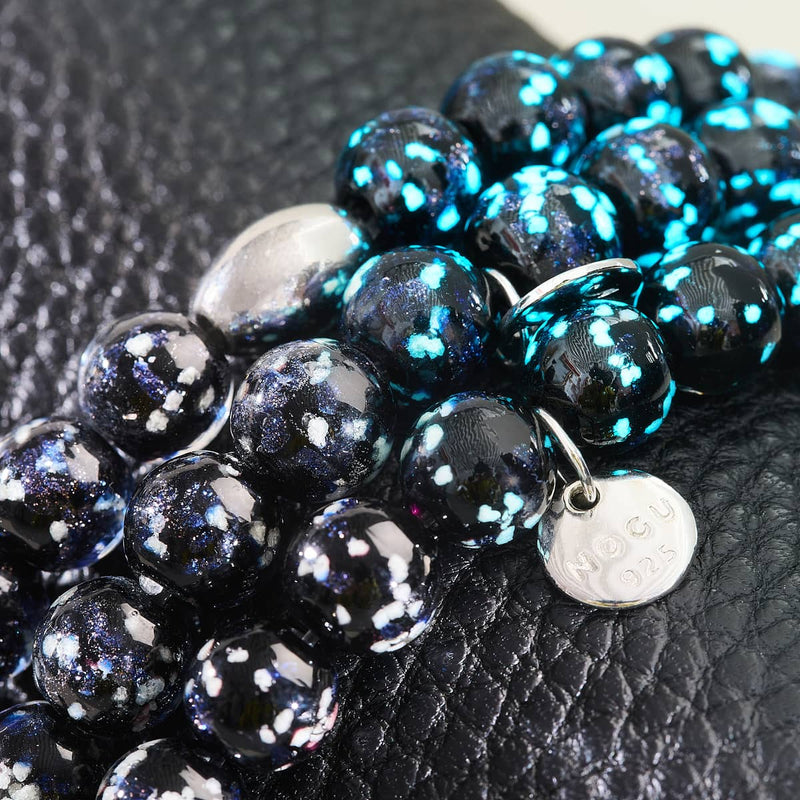 Pechschwarz | 925 Sterling Silber | Glühwürmchen-Glasarmband